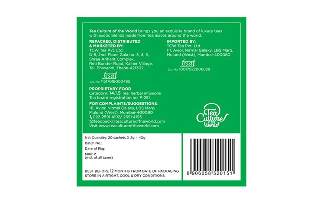 Tea Culture Of The World Green Tea    Pack  20 pcs